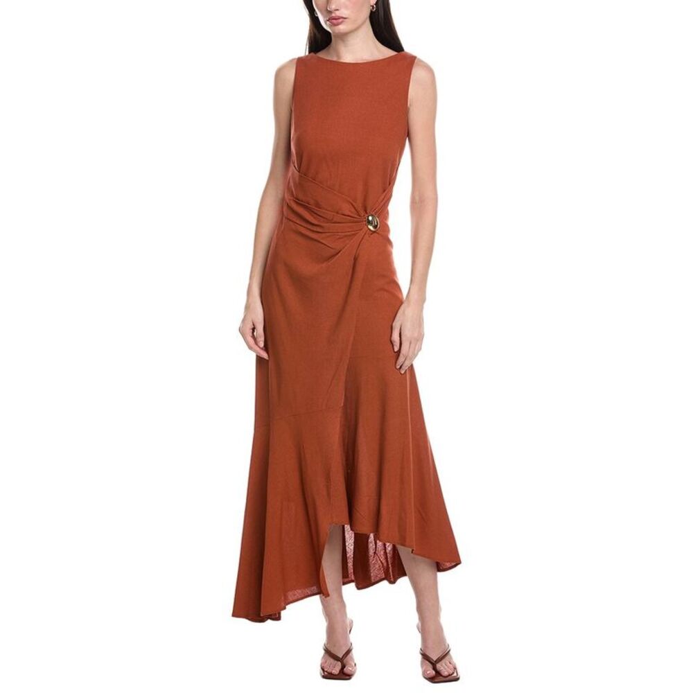 Maison Tara Womens Linen-Blend Sleeveless Midi Dress, Yellow